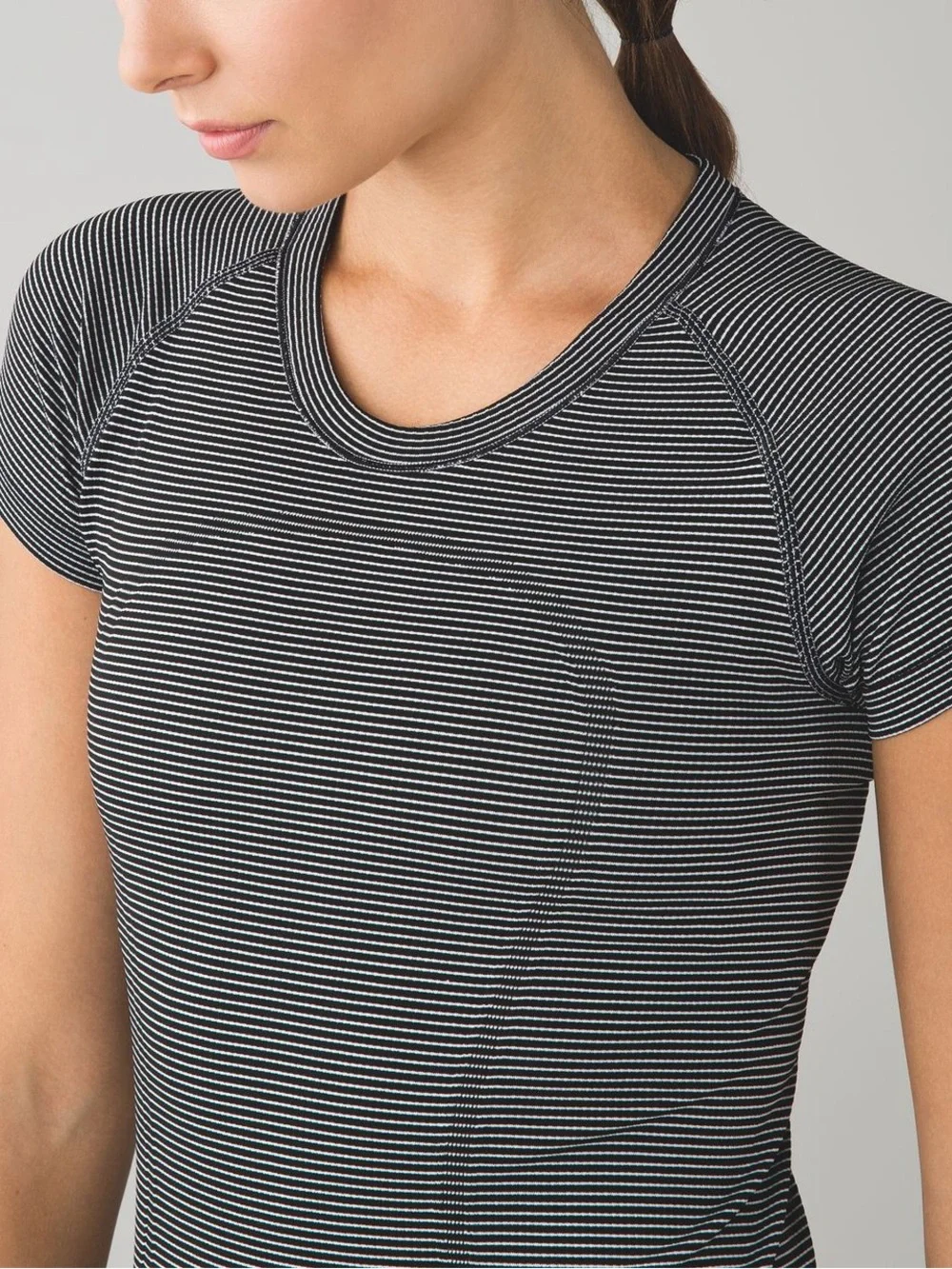 Lululemon Swiftly Tech Short Sleeve Crew in Tempo Stripe Black White